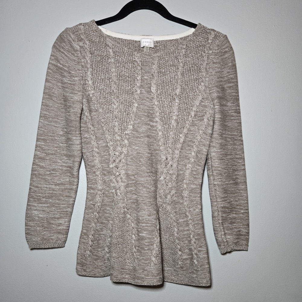 Cupio Cable Knit Sweater – Size S, Taupe Beige Peplum Style‎